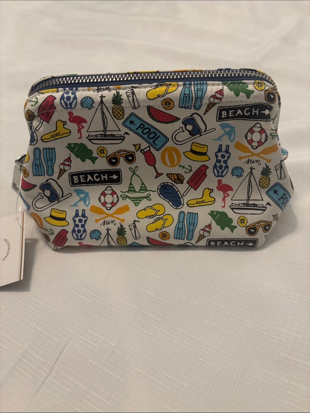 Pottery Barn White Beach Frame Cosmetic Bag 100% Cotton exterior beach vacay NWT